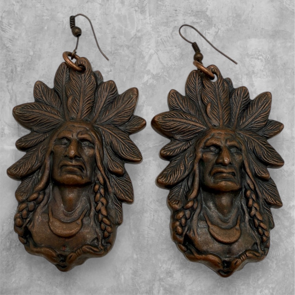 Bronze Native American Chief Earrings - Style of Bergamot Brass